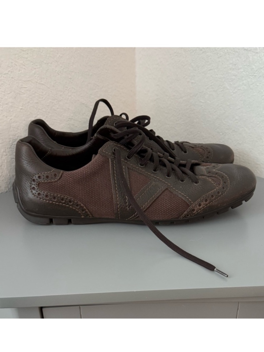 Louis Vuitton Men's Dark Brown Mixed-Material Sneakers size 10.5 - Picture 2 of 16